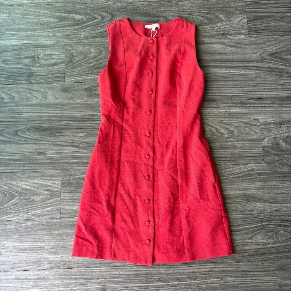 WAYF NEW Button Down Mini Fitted Classic Red Dress